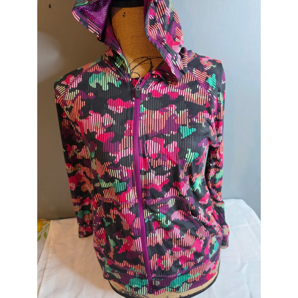 Xersion Quick-Dri Full Zip Hoodie Camo Stripe Multicolor Activewear Large